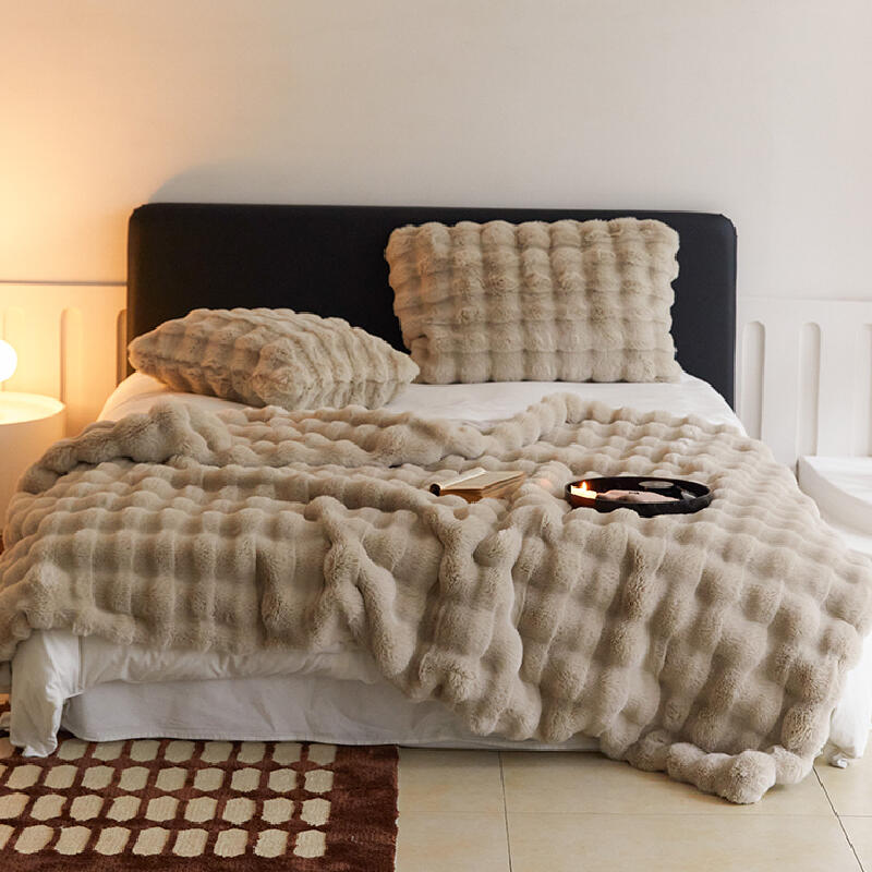 3color marshmallow fur waffle blanket