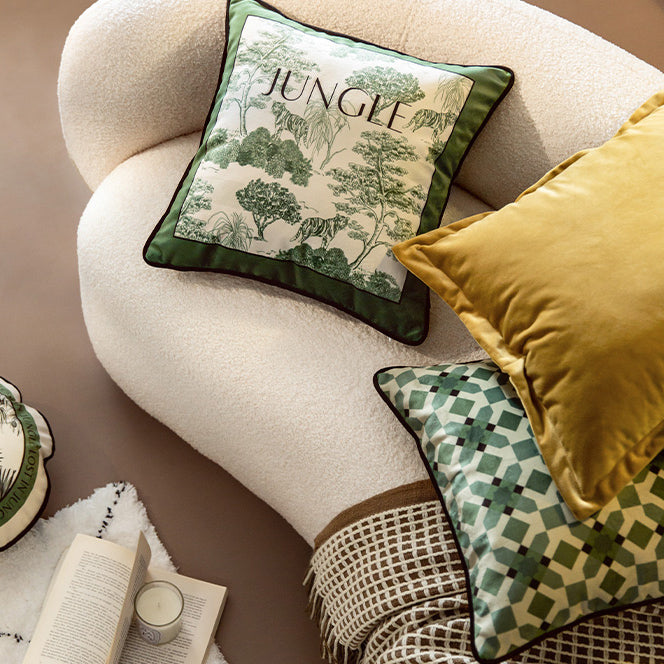 green retro forest cushion