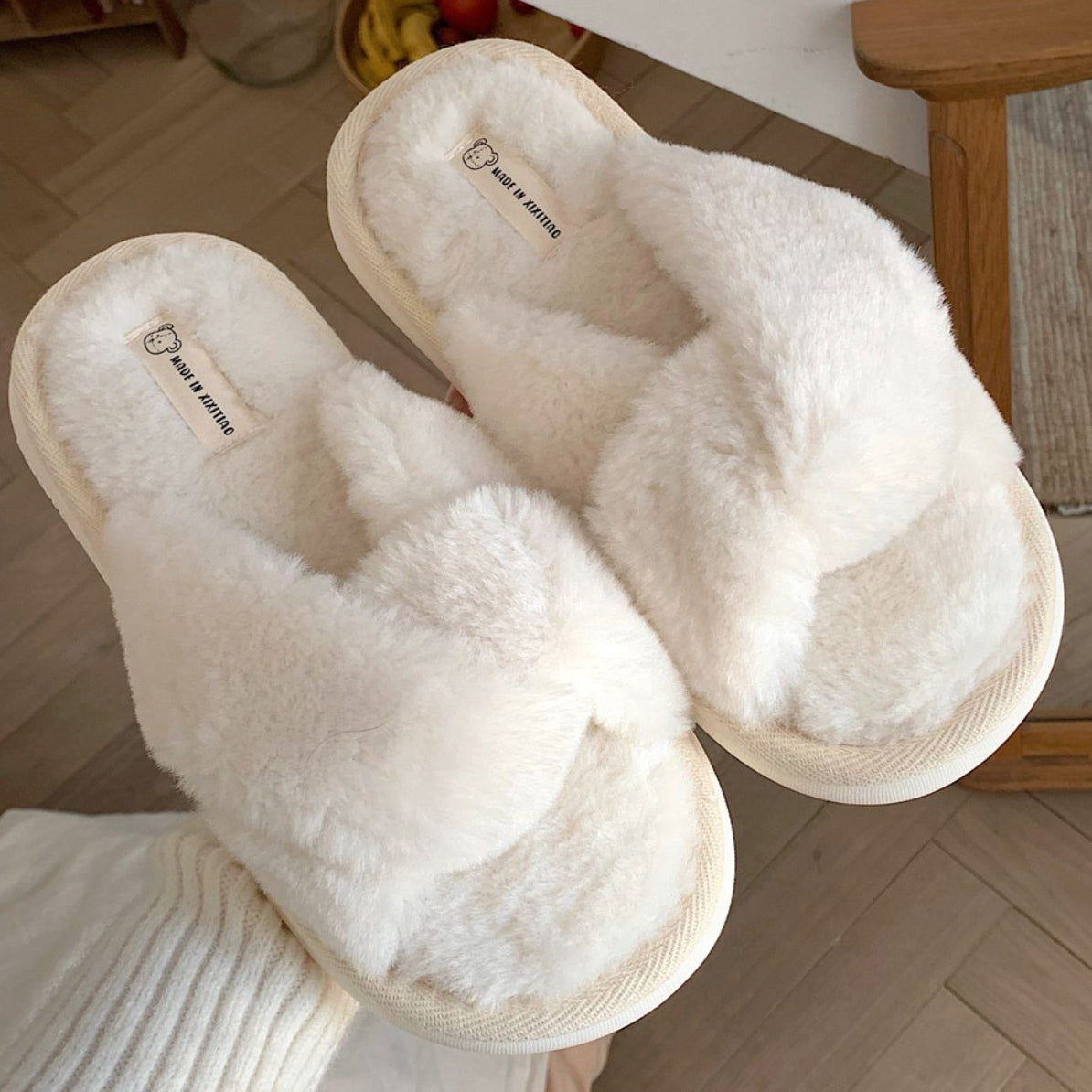 3color fur cross roomshoes