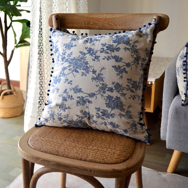french retro blue flower cushion cover