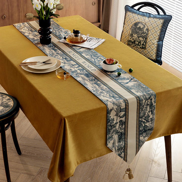 blue retro forest table runner