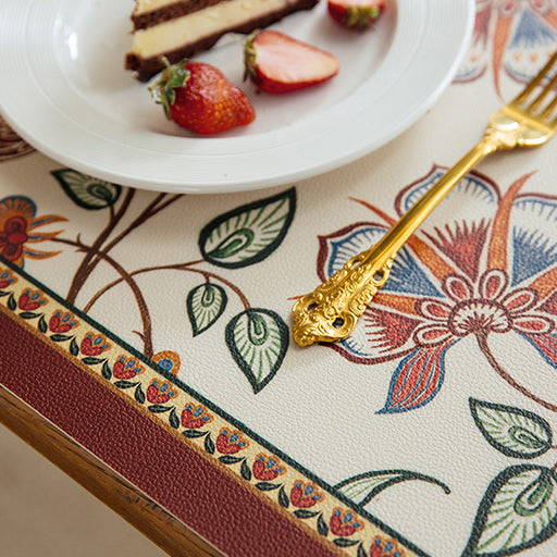 dark red vintage flower square table mat