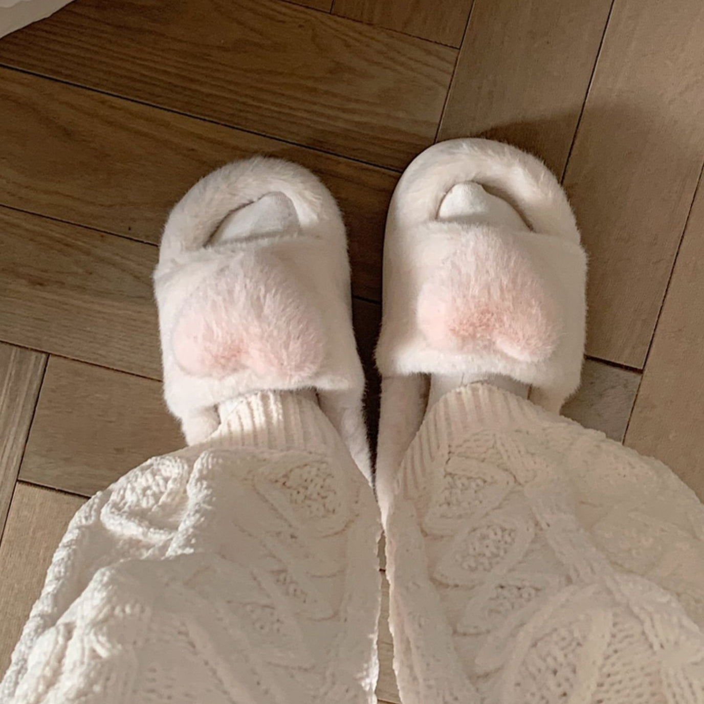 3color fur heart roomshoes