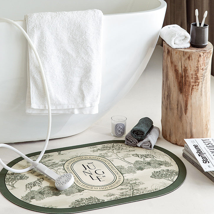 green retro forest bath mat