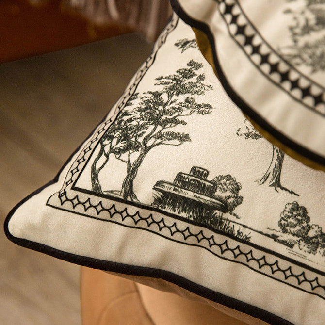 3size black toile de Jouy cushion