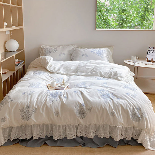 white lace frills bedlinen set
