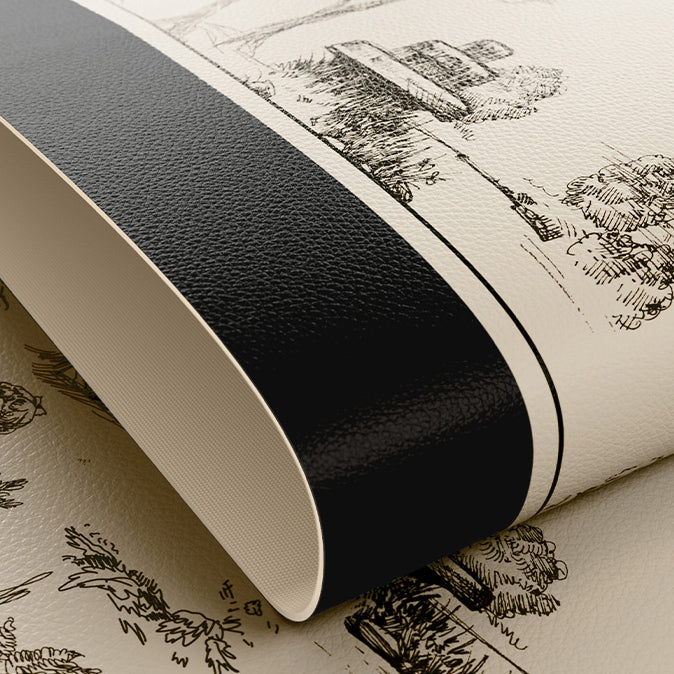 black toile de Jouy shelf mat