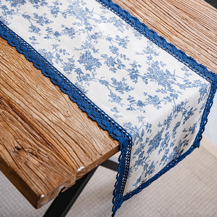 blue flower table runner