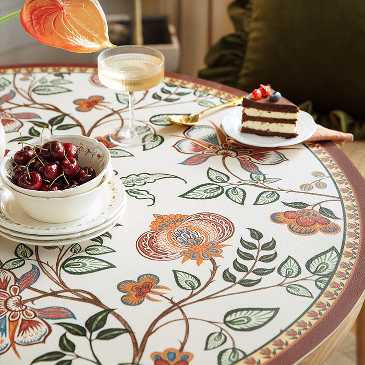 dark red vintage flower round table mat