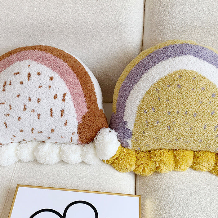 3color semicircle ponpon cushion