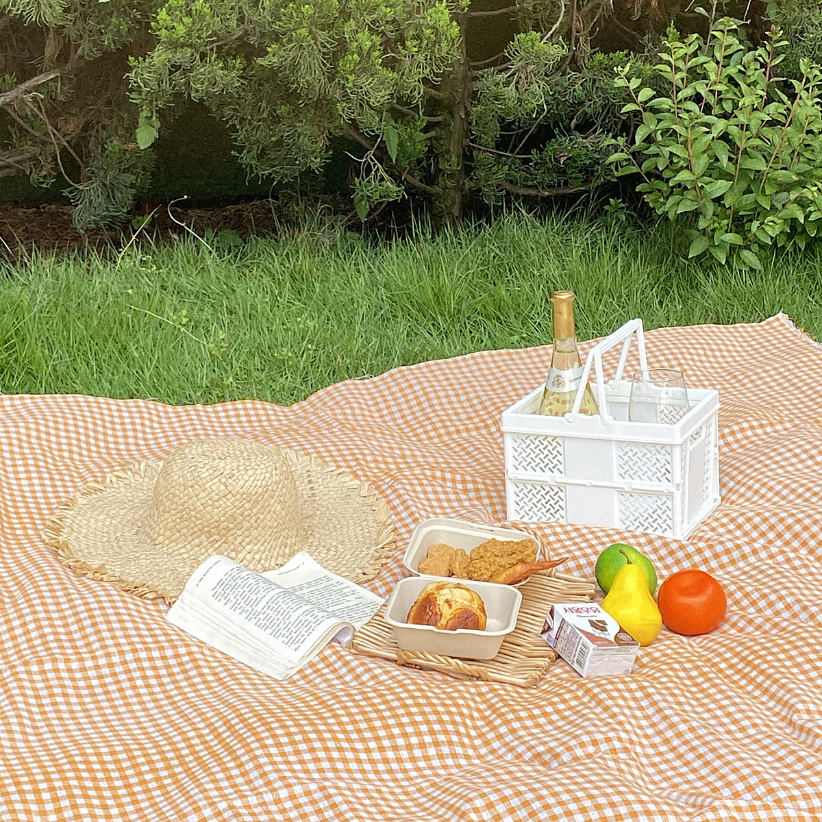 natural gingham check picnic cloth