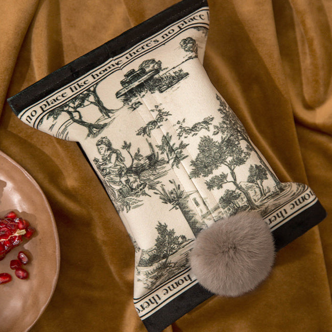 black toile de Jouy tissue case