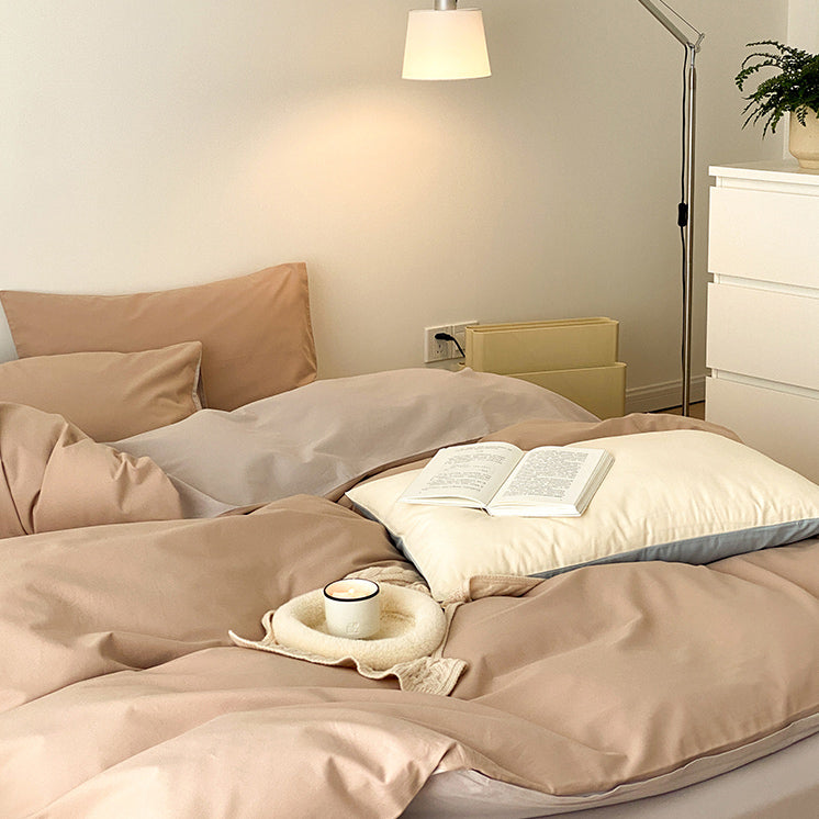8color two tone creamy cotton bedlinen set