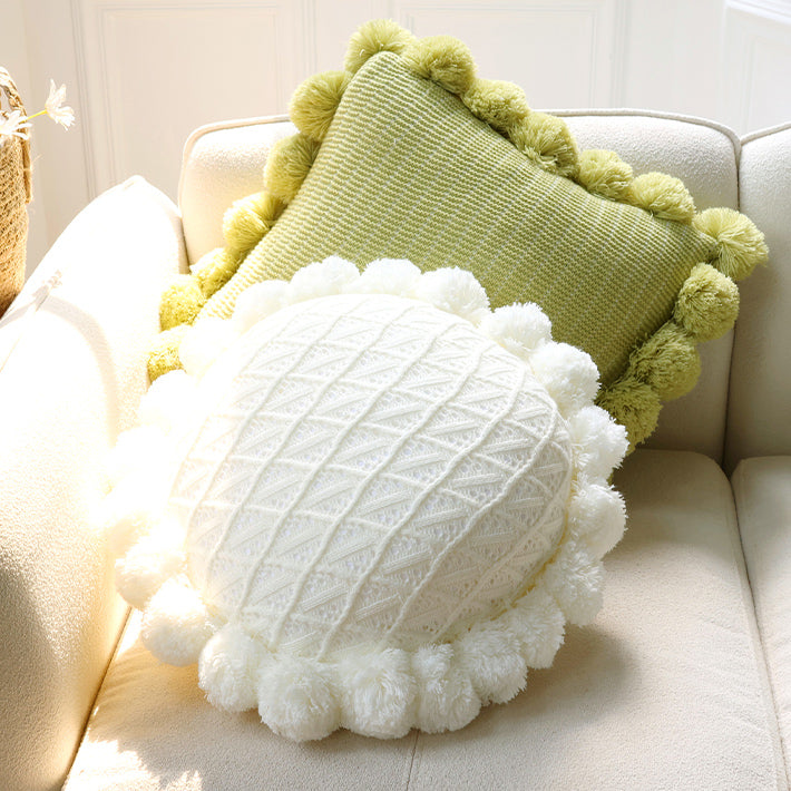 green motif ponpon cushion
