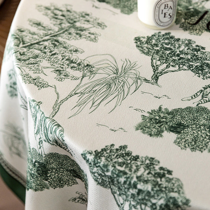 green retro forest table cloth