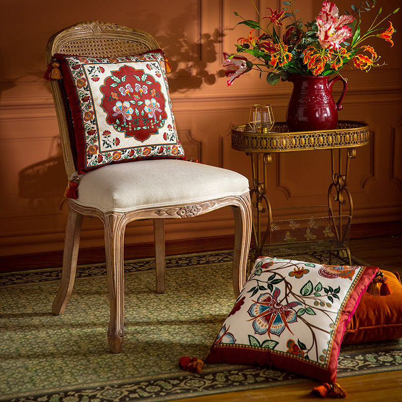 6design dark red vintage flower cushion