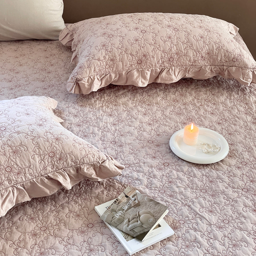 2color cotton flower quilt & pillow sheets set