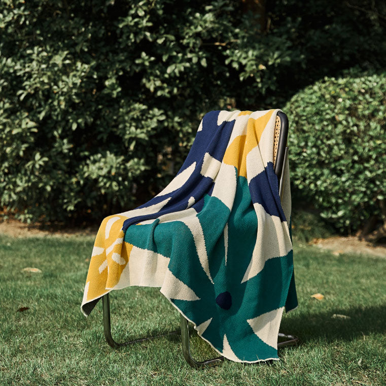 2color flower knit blanket