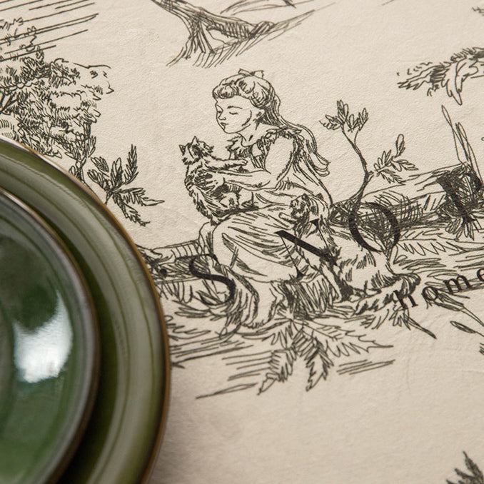 black toile de Jouy table cloth