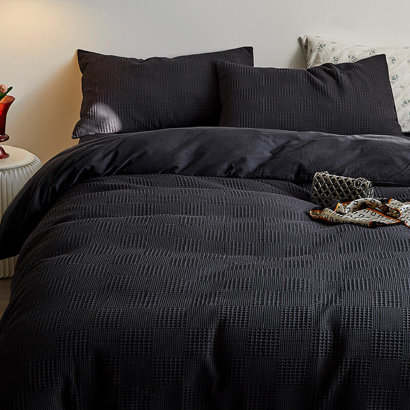 2color waffle cotton plaid bedlinen set