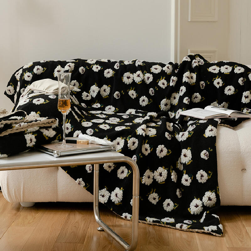 2color monotone flour embroidery blanket