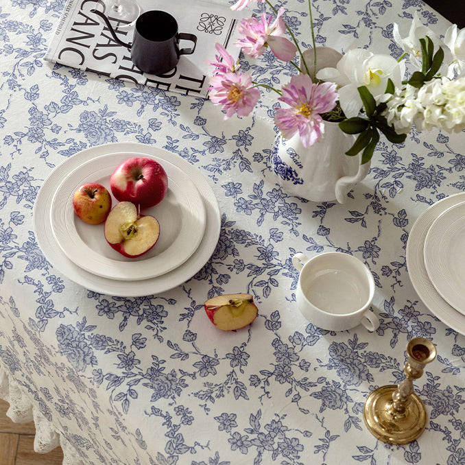 2color french flower velvety table cloth