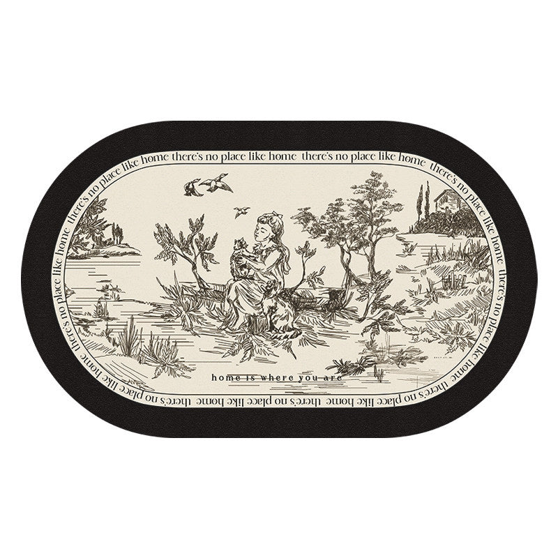 black toile de Jouy bath mat