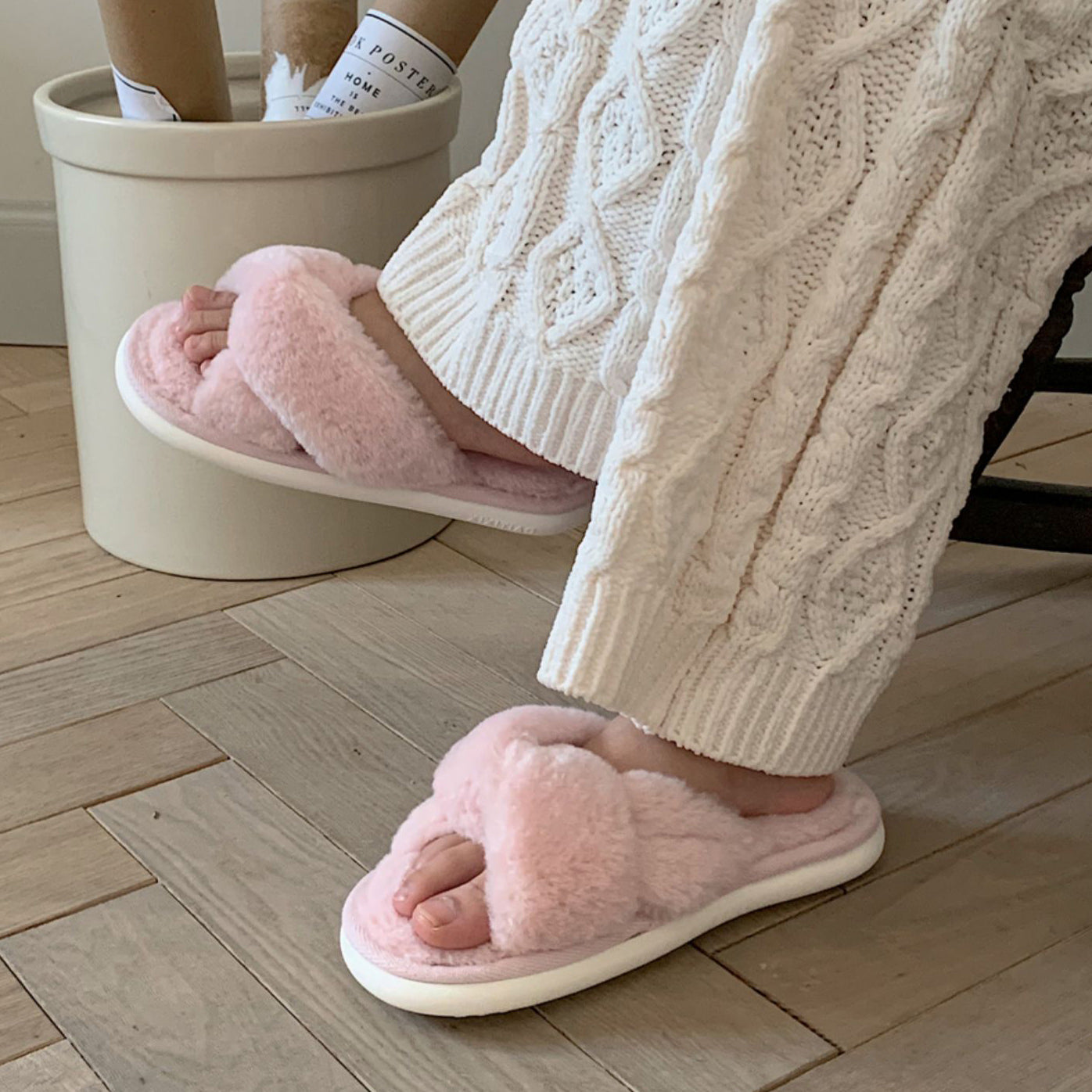 3color fur cross roomshoes