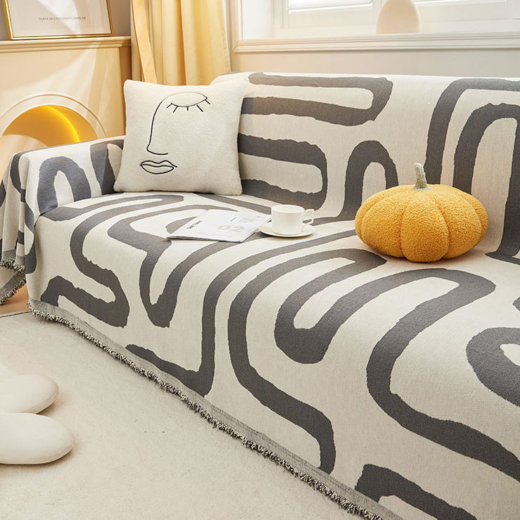 3color reversible ethnic line sofa cover