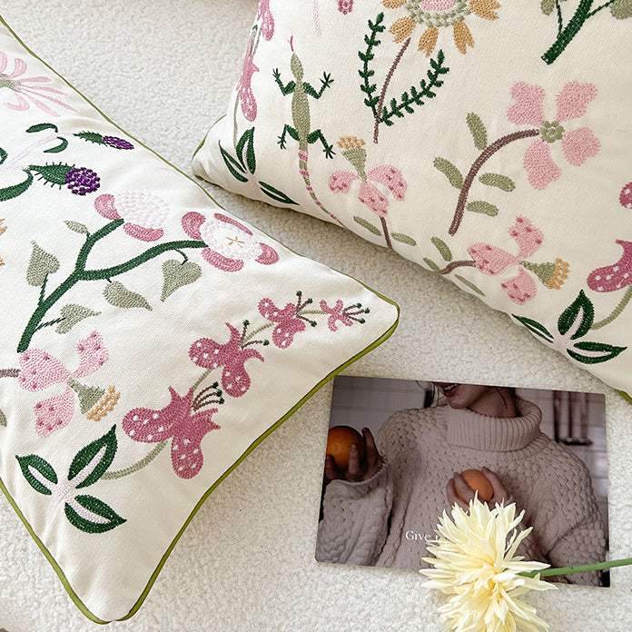 retro botanical flower cushion