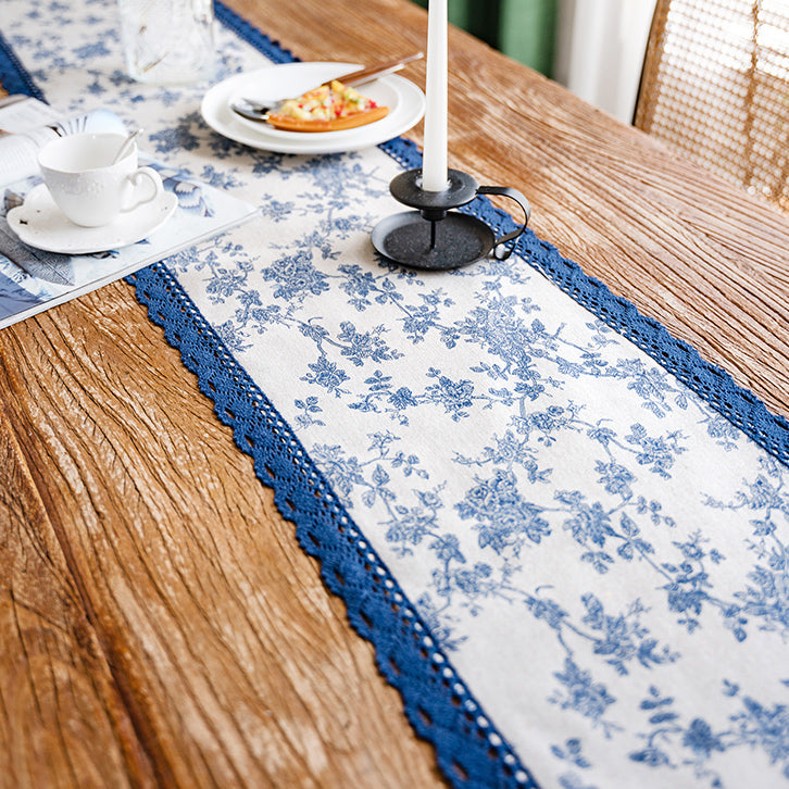 blue flower table runner