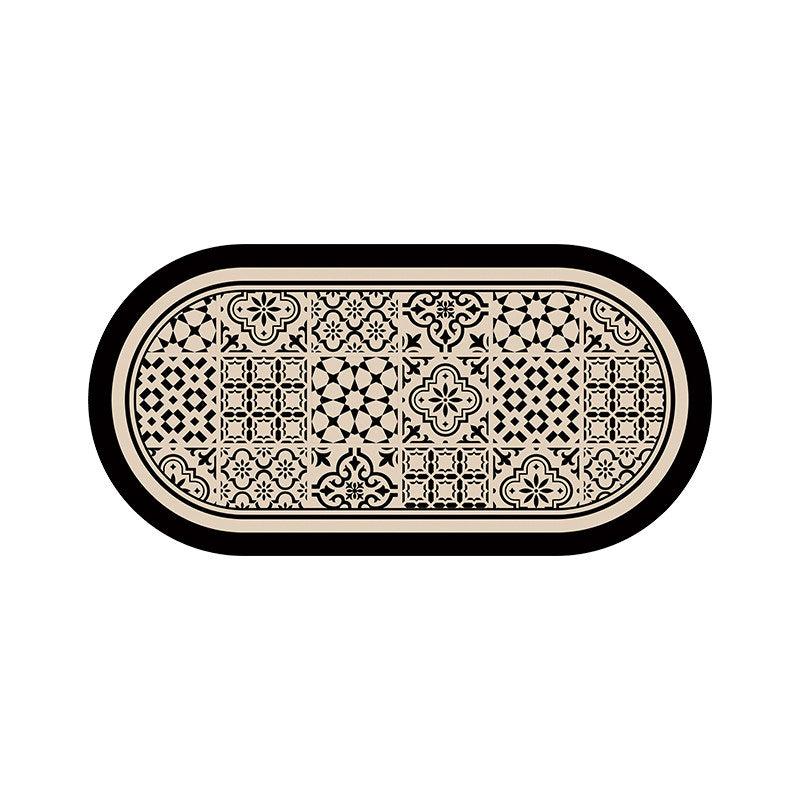 black flower tile toilet mat