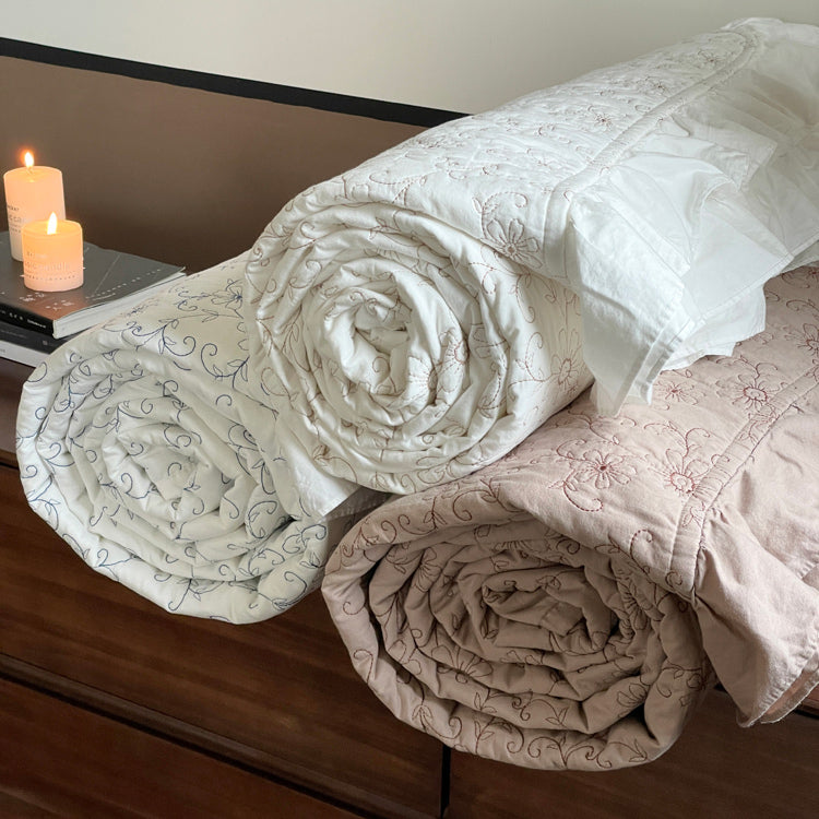2color cotton flower quilt & pillow sheets set