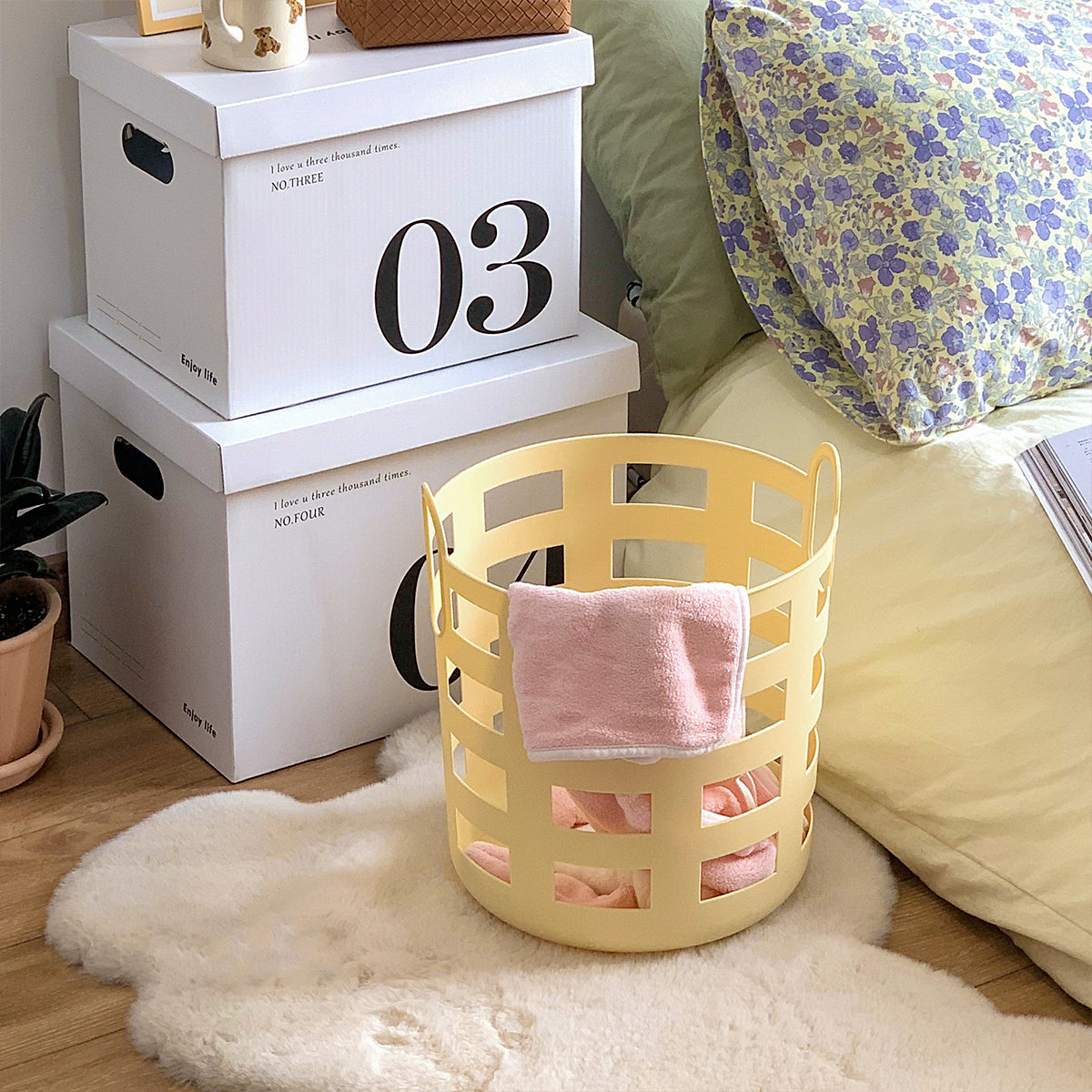 3size simple yellow basket