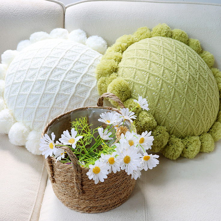 green motif ponpon cushion