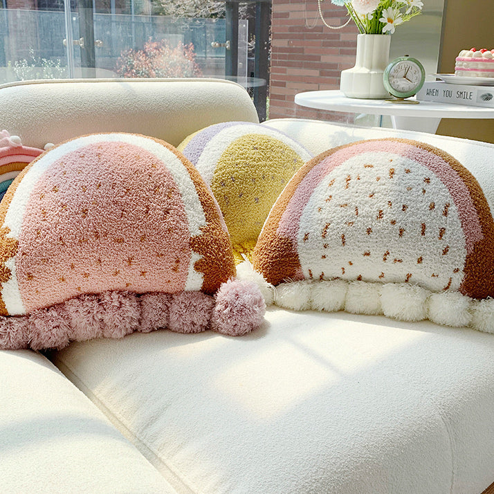 3color semicircle ponpon cushion