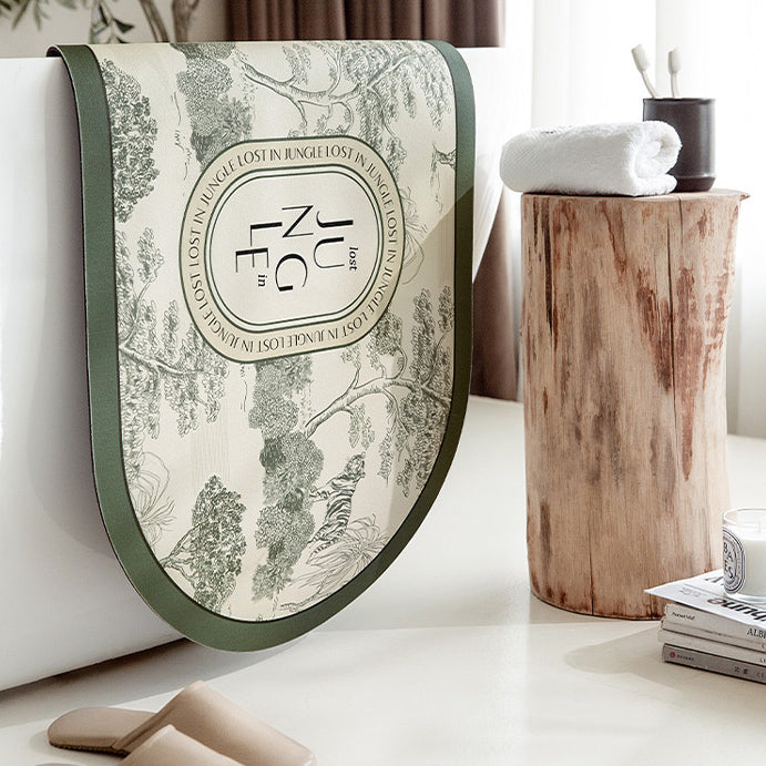 green retro forest bath mat