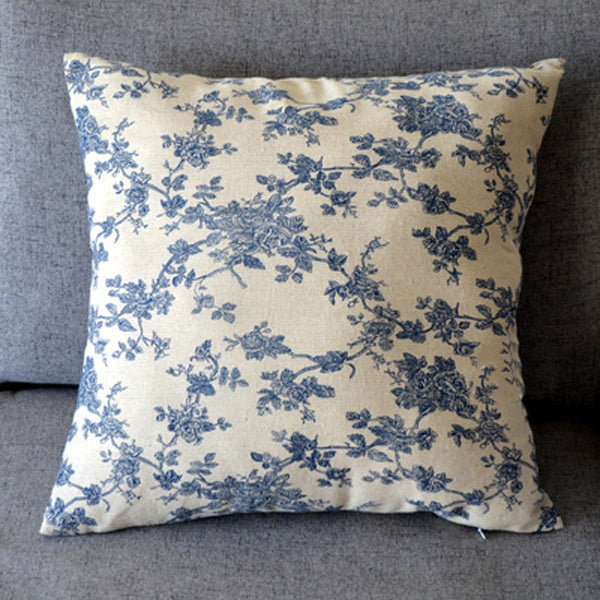 french retro blue flower cushion cover