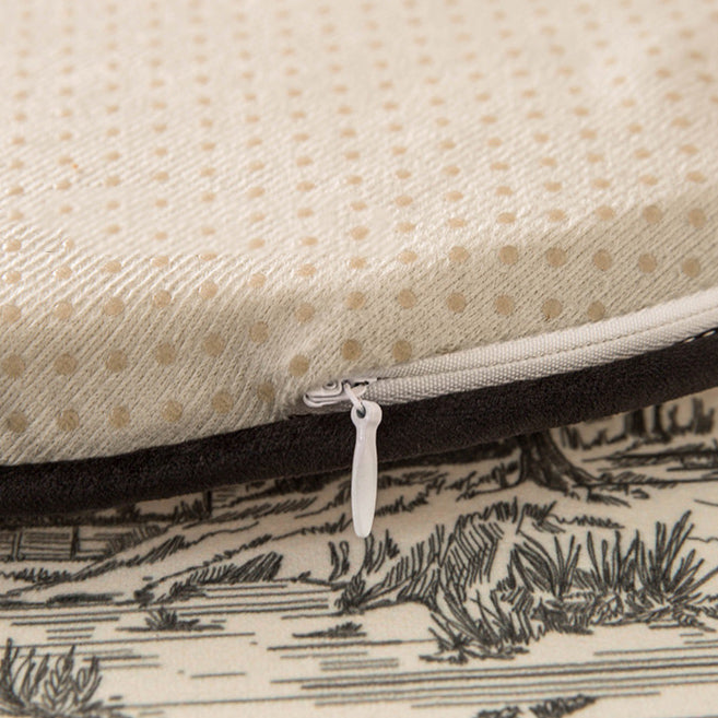 black toile de Jouy round cushion