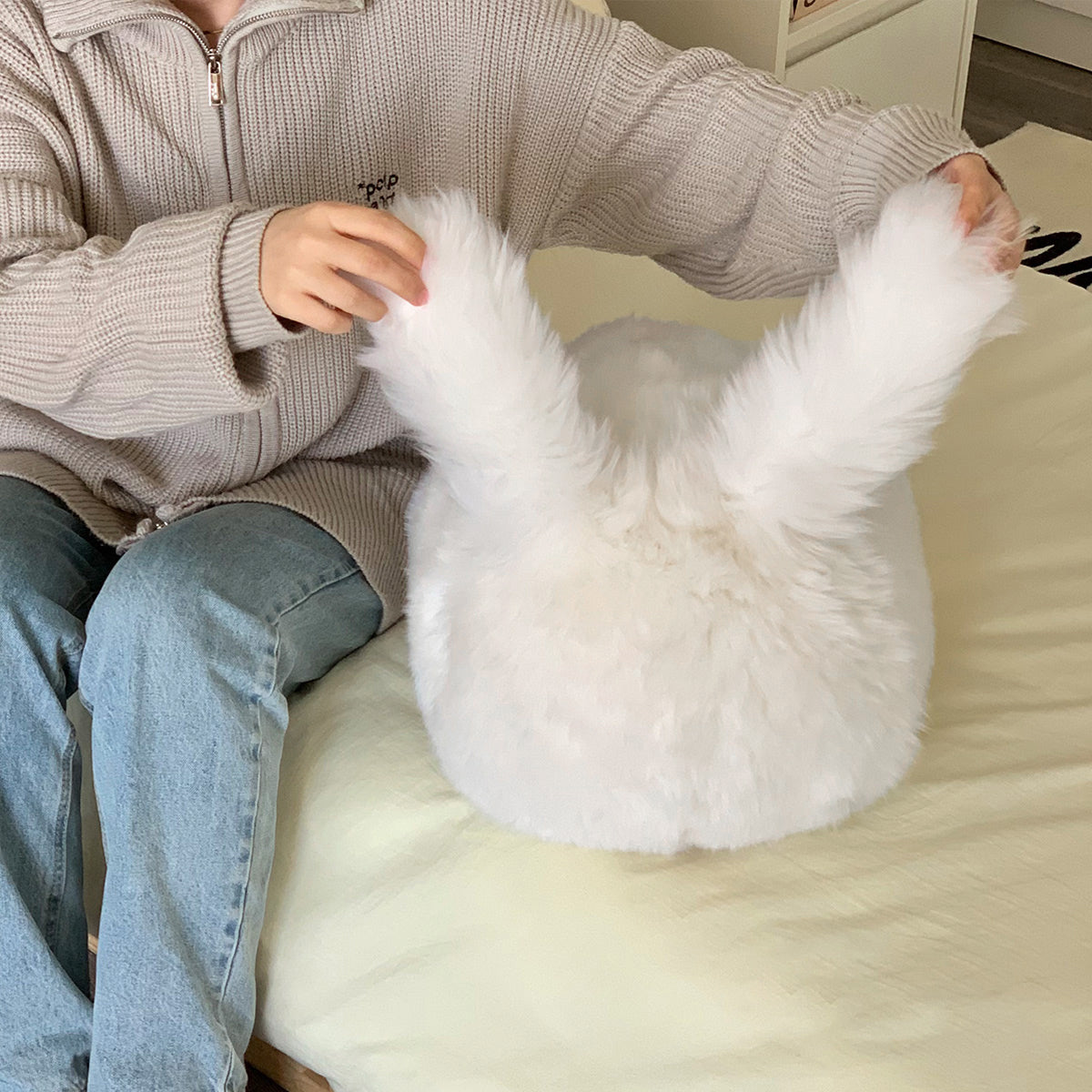 white round rabbit cushion