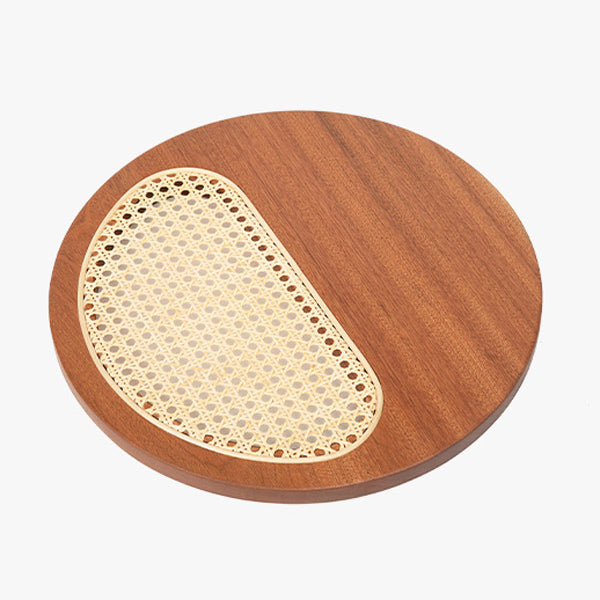3color round rattan wood tray