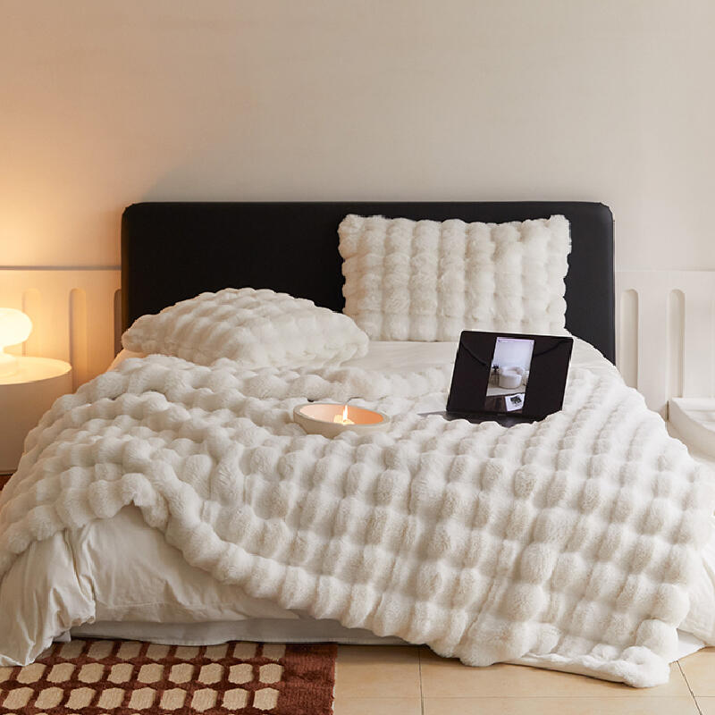 3color marshmallow fur waffle blanket