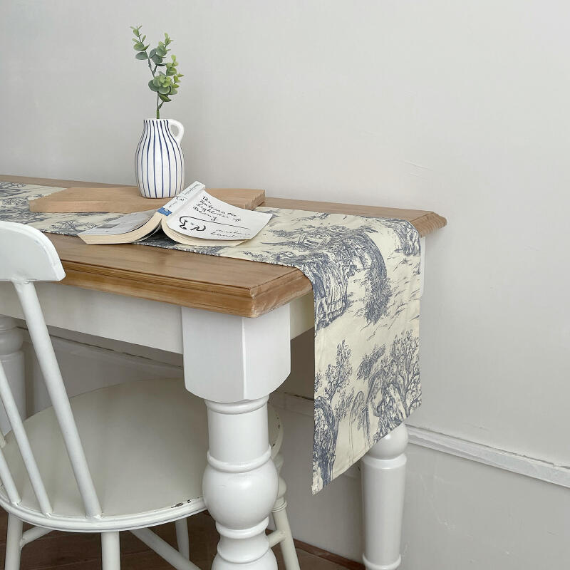 toile de Jouy blue table runner