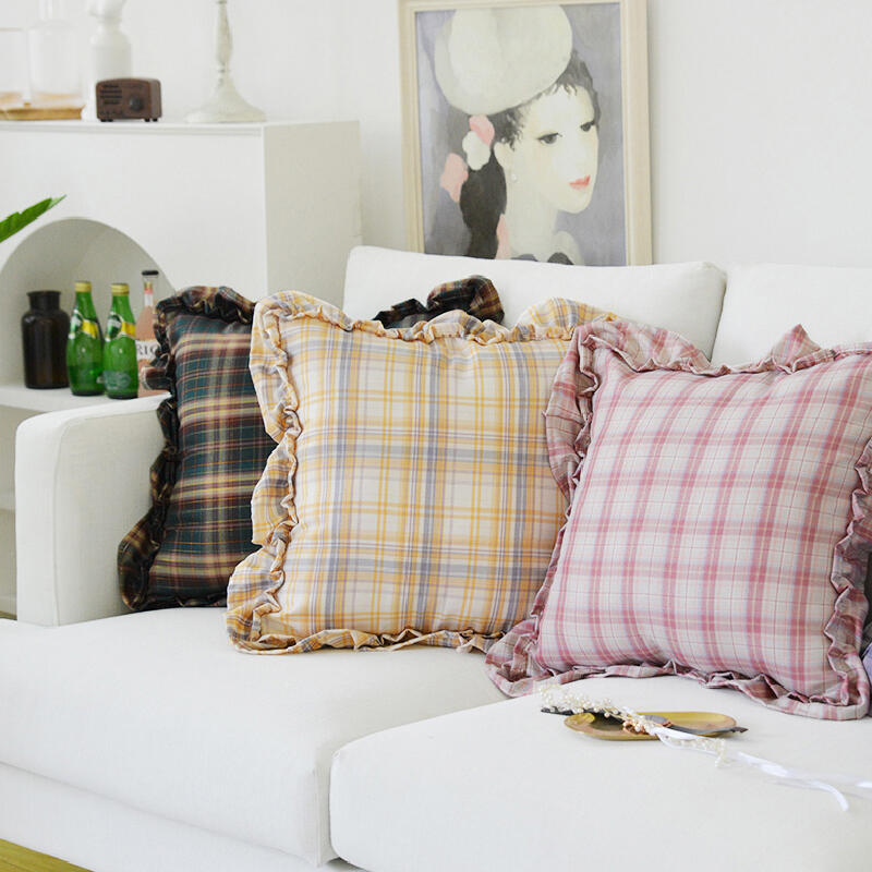 6color frill check square cushion