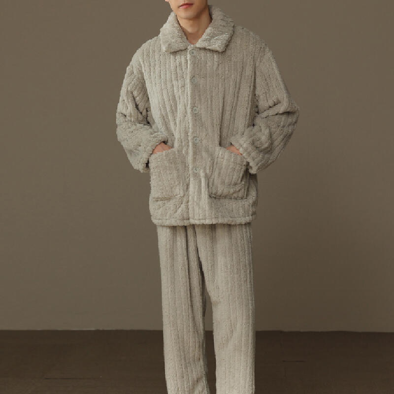 fluffy stripe front button roomwear