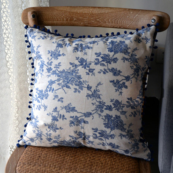 french retro blue flower cushion cover
