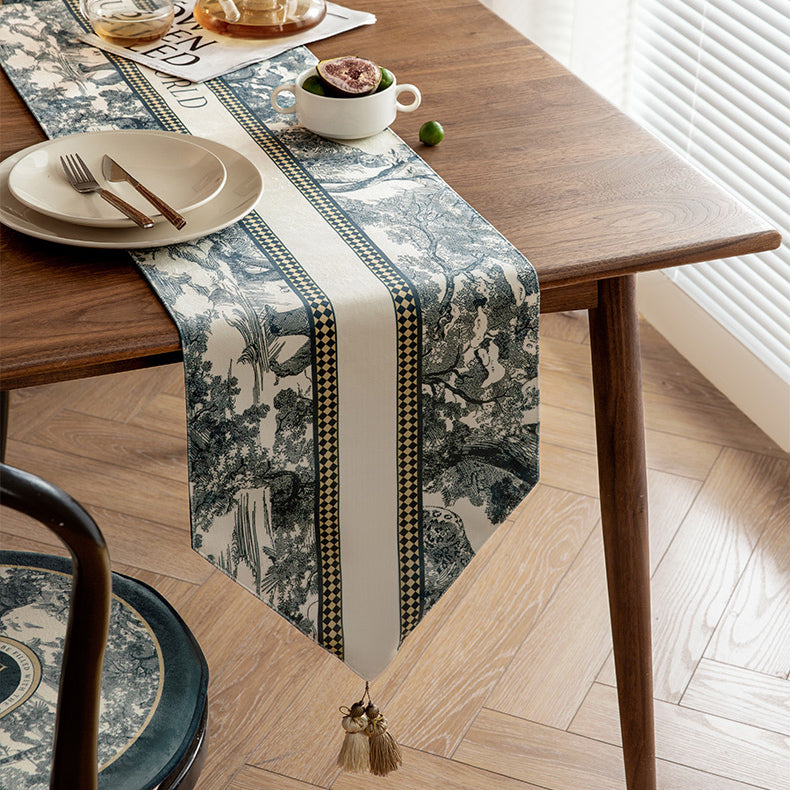 blue retro forest table runner