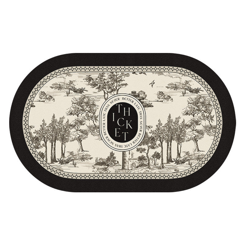 black toile de Jouy bath mat