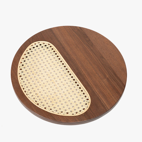 3color round rattan wood tray