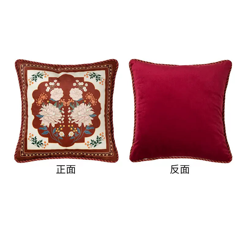 6design dark red vintage flower cushion
